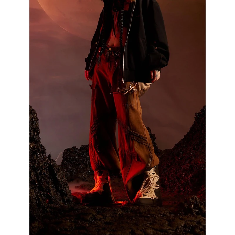 无人孤岛无人孤岛 原创重工做旧洗水撞色立体拼接牛仔裤宽松直筒