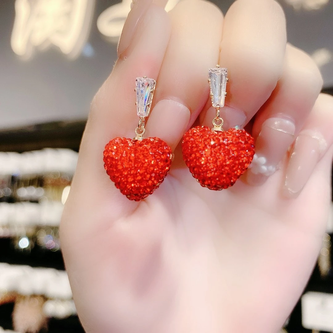 TAOMEIJIA/TAOMEIJIA 铜合金耳饰 气质红色爱心轻奢百搭耳环G194