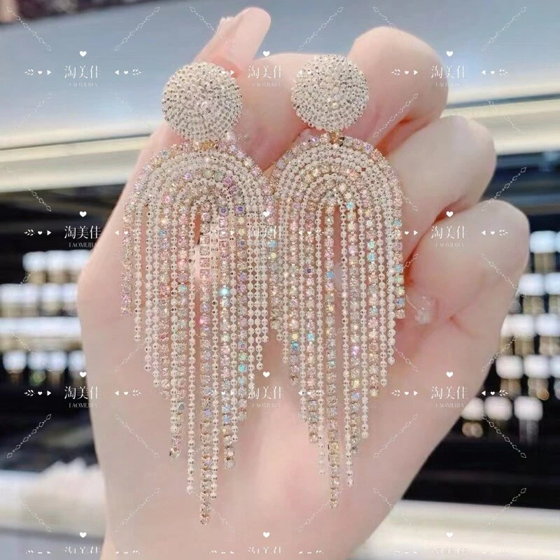 铜合金耳饰 2025新款时髦长款网红轻奢时尚超闪百搭 重工耳环G124