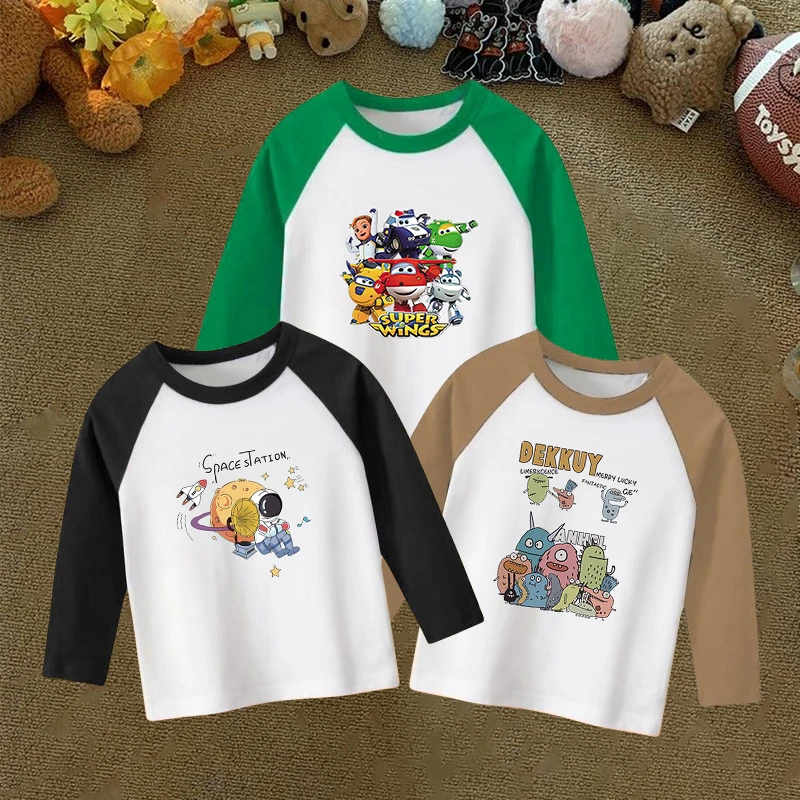 纯棉男童春秋长袖T恤2025新款拼色插肩袖儿童打底衫男孩春秋上衣