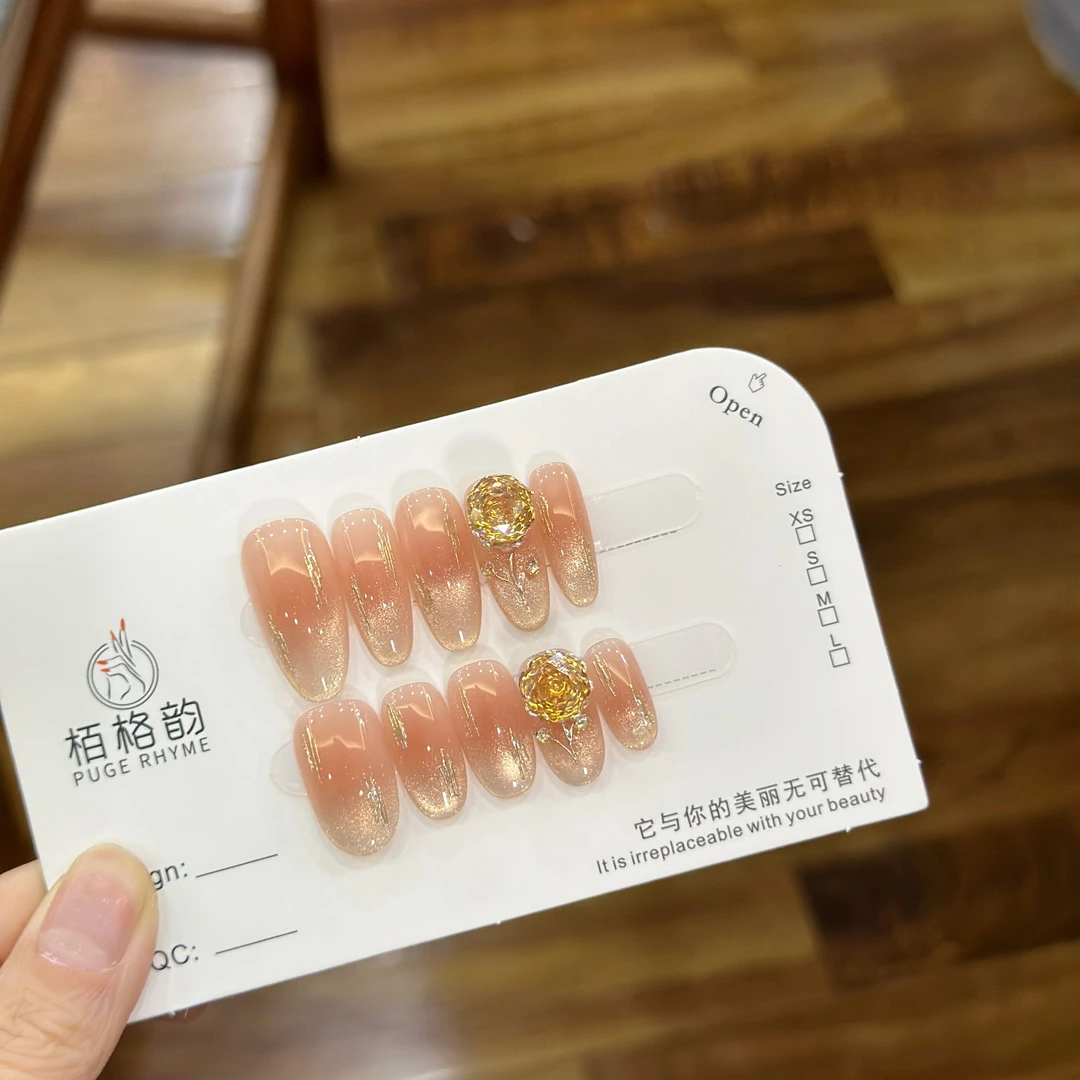 玫瑰之约锆石玫瑰切手工定制穿戴甲美甲成品美甲贴片10片