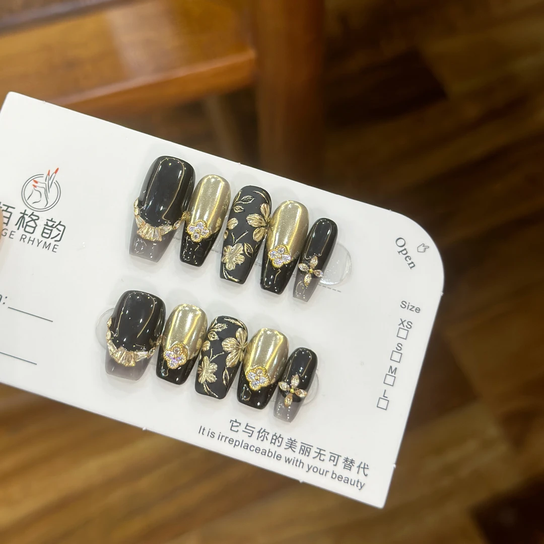 旗袍 手绘 手工定制穿戴甲美甲成品美甲贴片10片