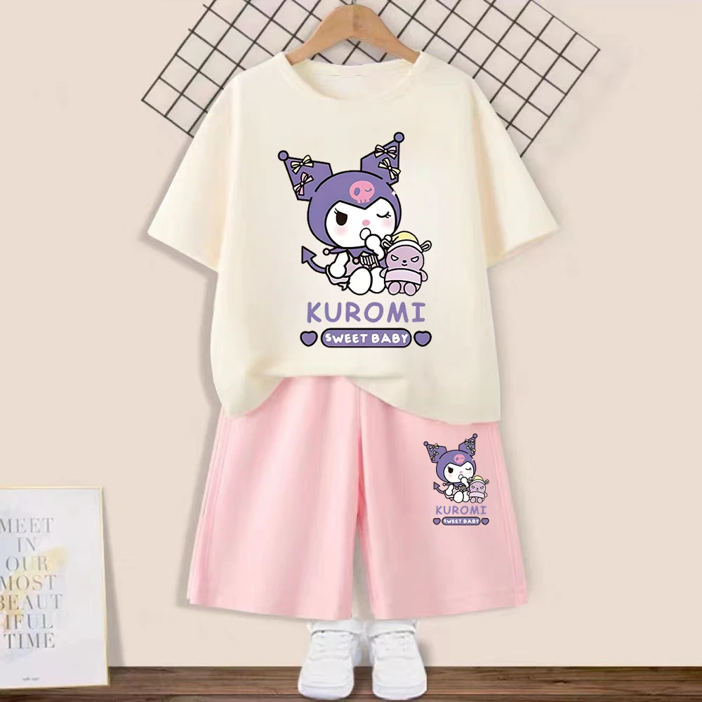 女童库洛米纯棉短袖套装网红洋气时尚外穿大童女孩学生卡通儿童潮