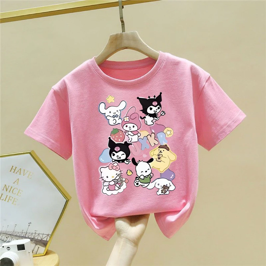 三丽鸥女童短袖T恤2024夏季新款库洛米中大童纯棉休闲卡通半袖