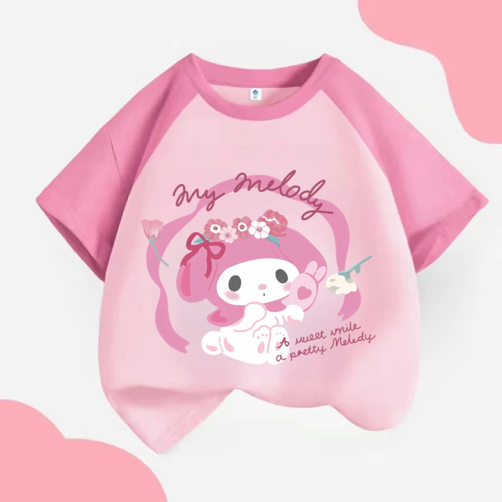 可爱夏季女童短袖纯棉衣服t恤库洛米拼肩上衣美乐蒂洋气潮ins洋气