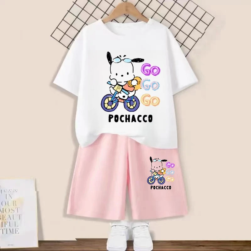 女童帕恰狗纯棉短袖套装网红洋气时尚外穿大童女孩学生卡通儿童潮