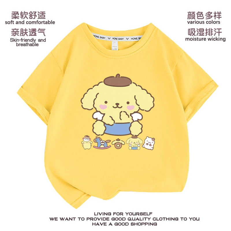 布丁狗短袖女儿童t恤女洋气夏季衣服2023宝宝宽松半袖上衣中大童7
