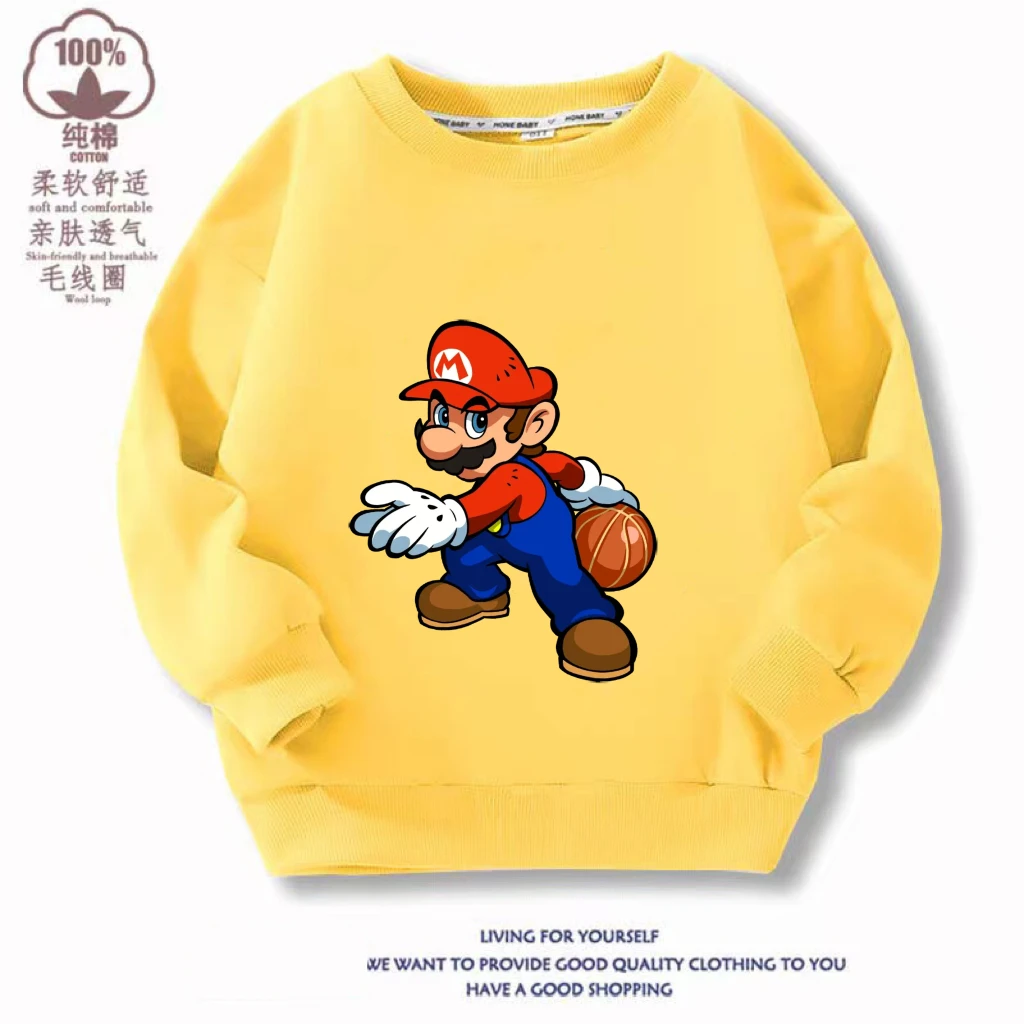 童装男女马里奥长袖卫衣秋冬季超级玛丽儿童圆领卡通可爱上衣