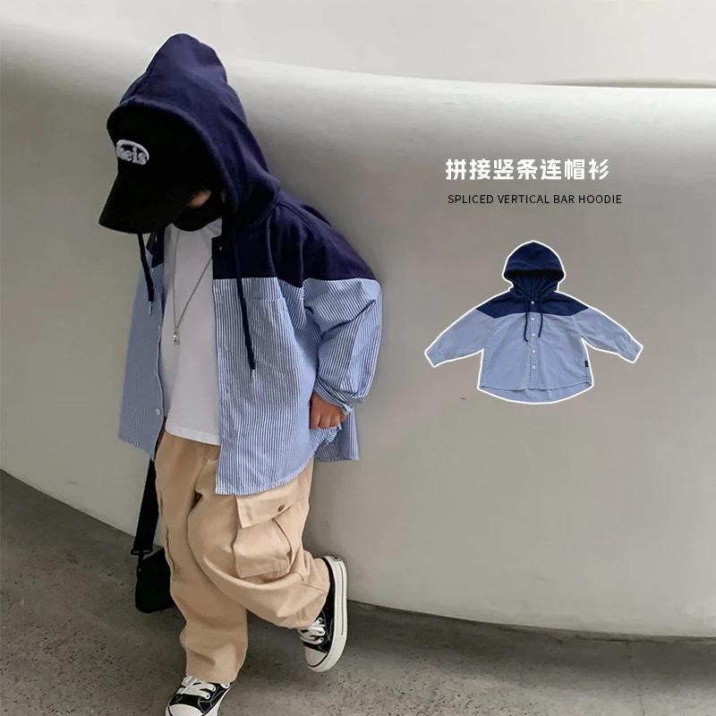 新春浮力～甜妈家～儿童日系洋气拼接竖条连帽衫