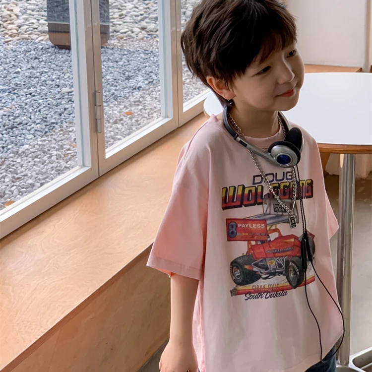 甜妈家童装 儿童夏季洋气粉色卡通短袖T恤男女童宝宝上衣潮