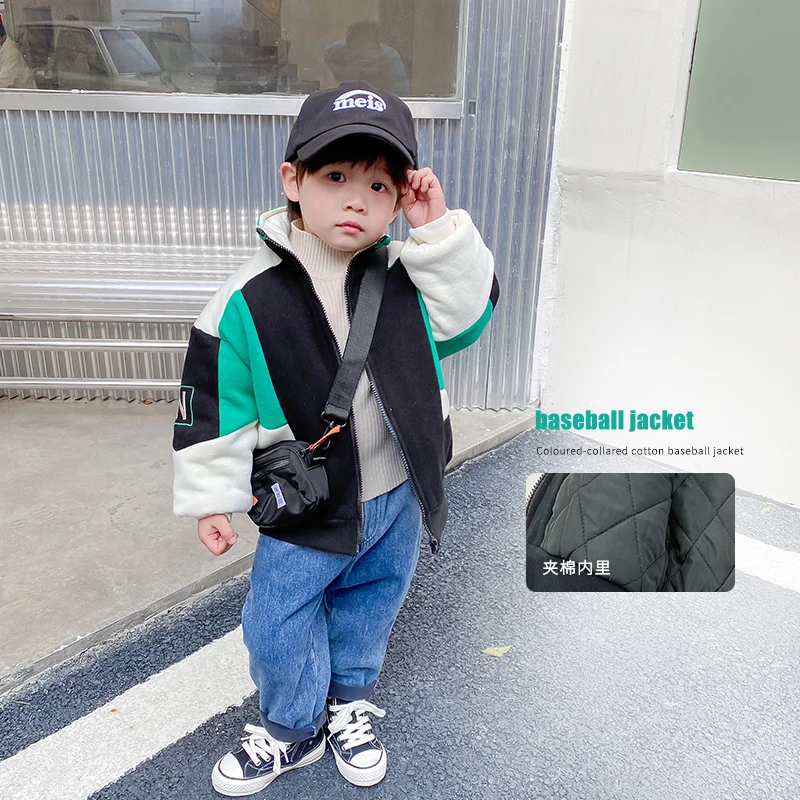 新品浮力～甜妈家～拼色立领夹棉棒球服