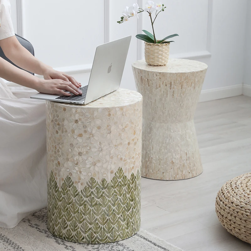 原创进口贝壳茶几北欧家居设计边几桌子客厅沙发角几法式轻奢凳子