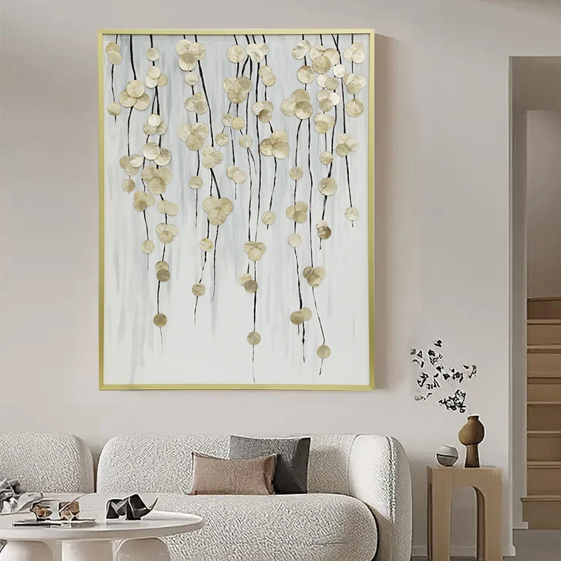 原创高级感贝壳立体装饰画玄关餐厅创意家居新中式挂画细雨新枝