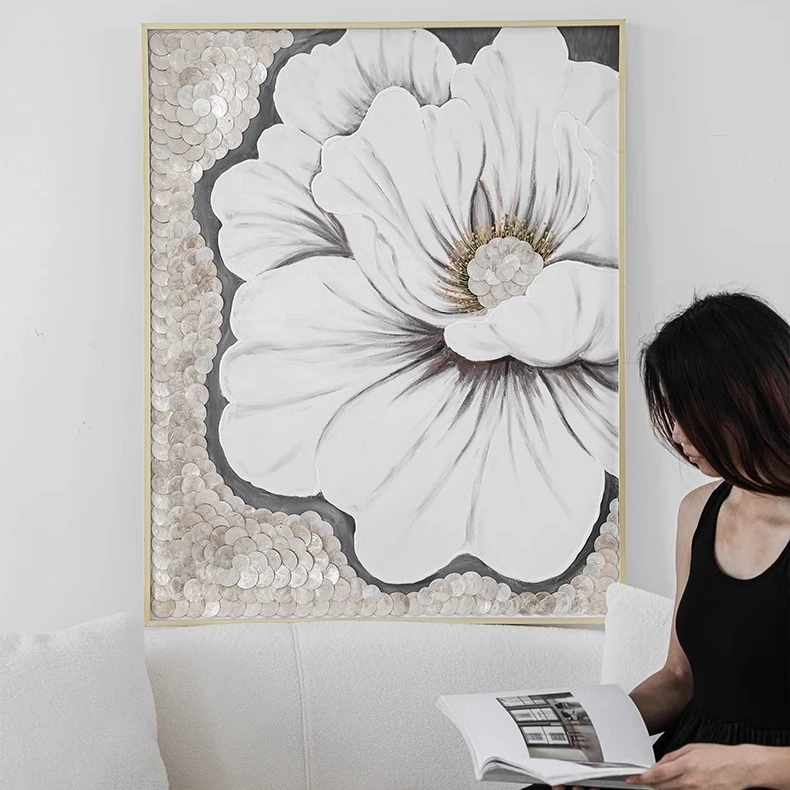 锦绣天香法式立体贝壳装饰画沙发背景墙客厅玄关现代手绘两联油画