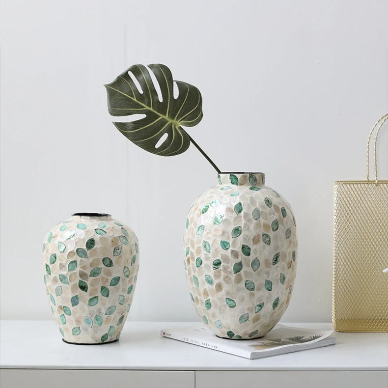 进口彩贝壳滴露花瓶民宿客厅插花干花花器桌面创意中古风装饰摆件