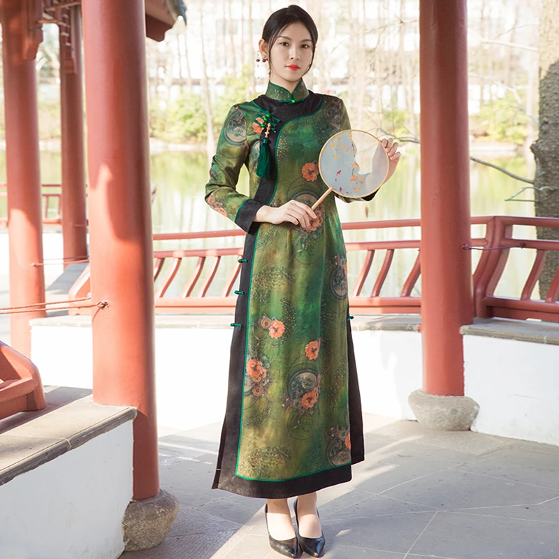 【京派】(镜中月)45姆米重缎提花香云纱旗袍