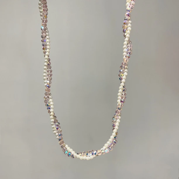 铜合金仿珍珠项链 新款双层缠绕珠珠锁骨链百搭个性法式 X 2062