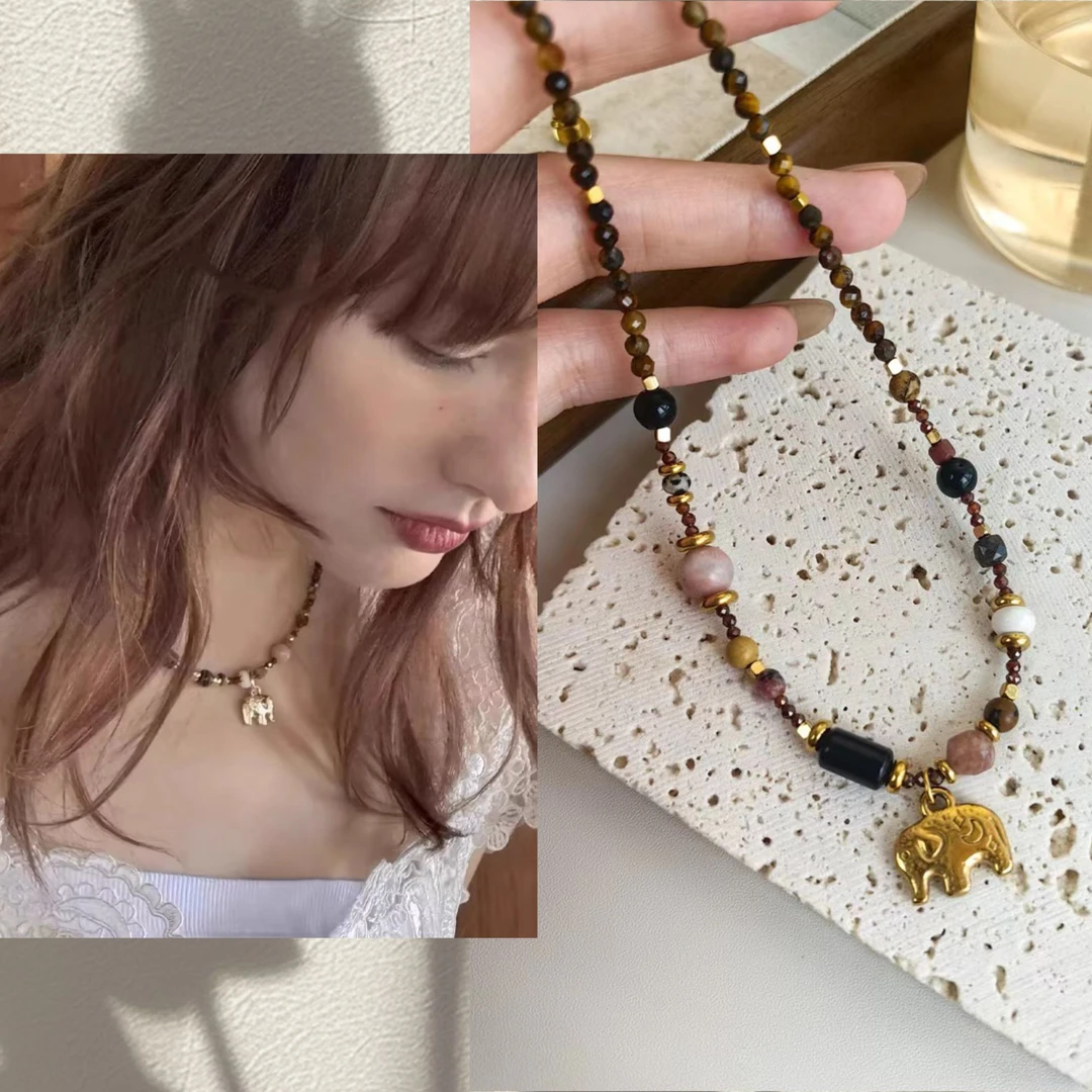 钛钢项链 爆款梦幻岛【小飞象】手工百搭小众美拉德色简约款项链