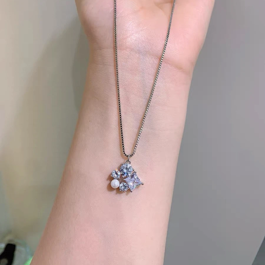 铜合金项链 星眸 超闪小众锆石贝珠锁骨链项链X 7313