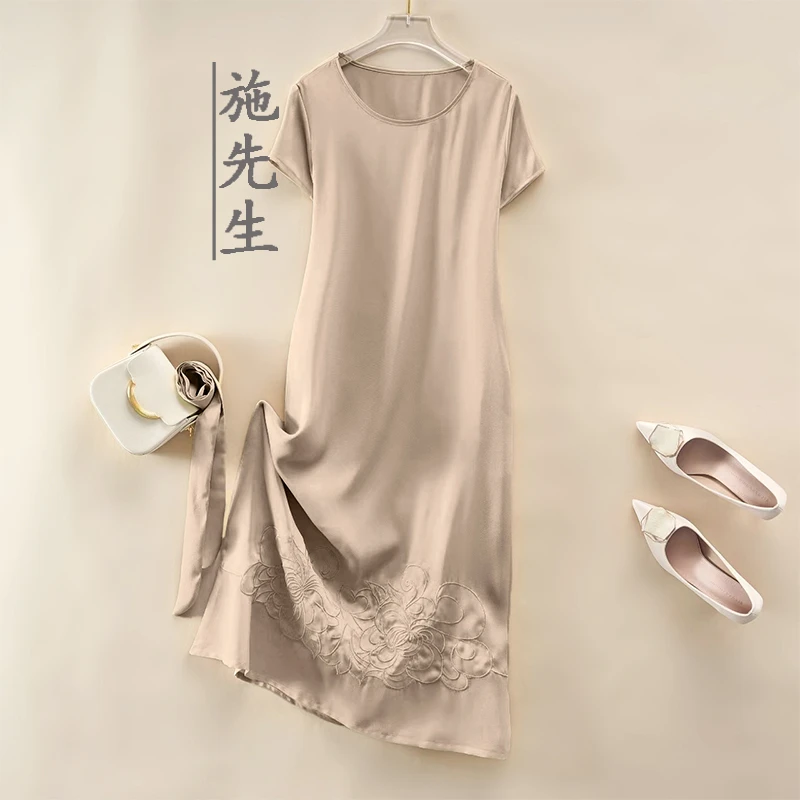 【槿言丝頌】夏季女装新款时尚刺绣气质大花连衣裙洋气妈妈装K5133