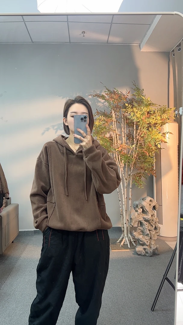 @0007秋冬新款女装时尚休闲欧版减龄纯色百搭显瘦连帽宽松卫衣