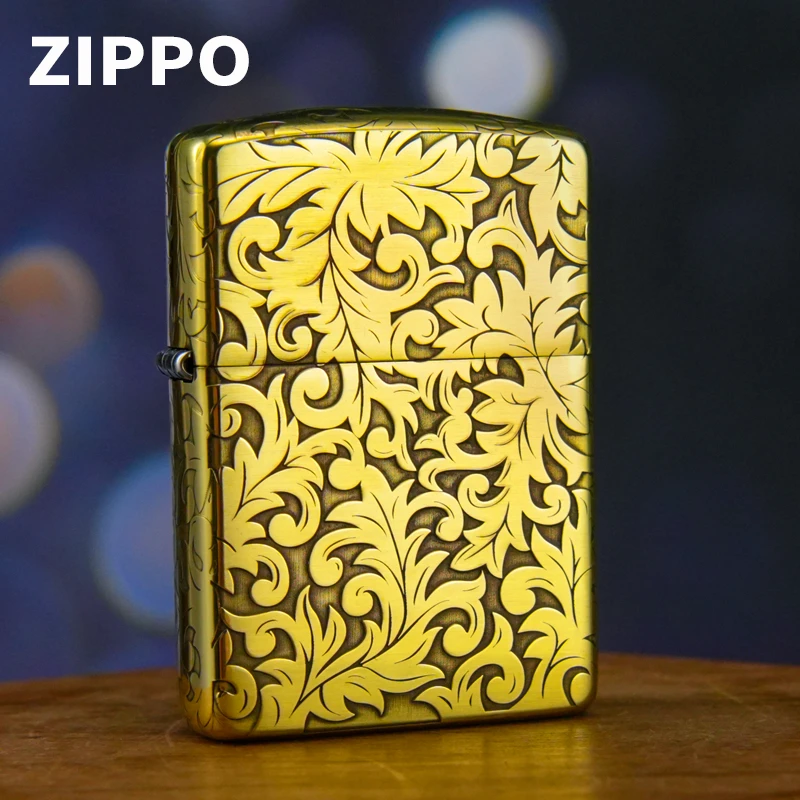 ZIPPO打火机黄铜五面唐草花金色正版限量男式防风火机DY9902DK