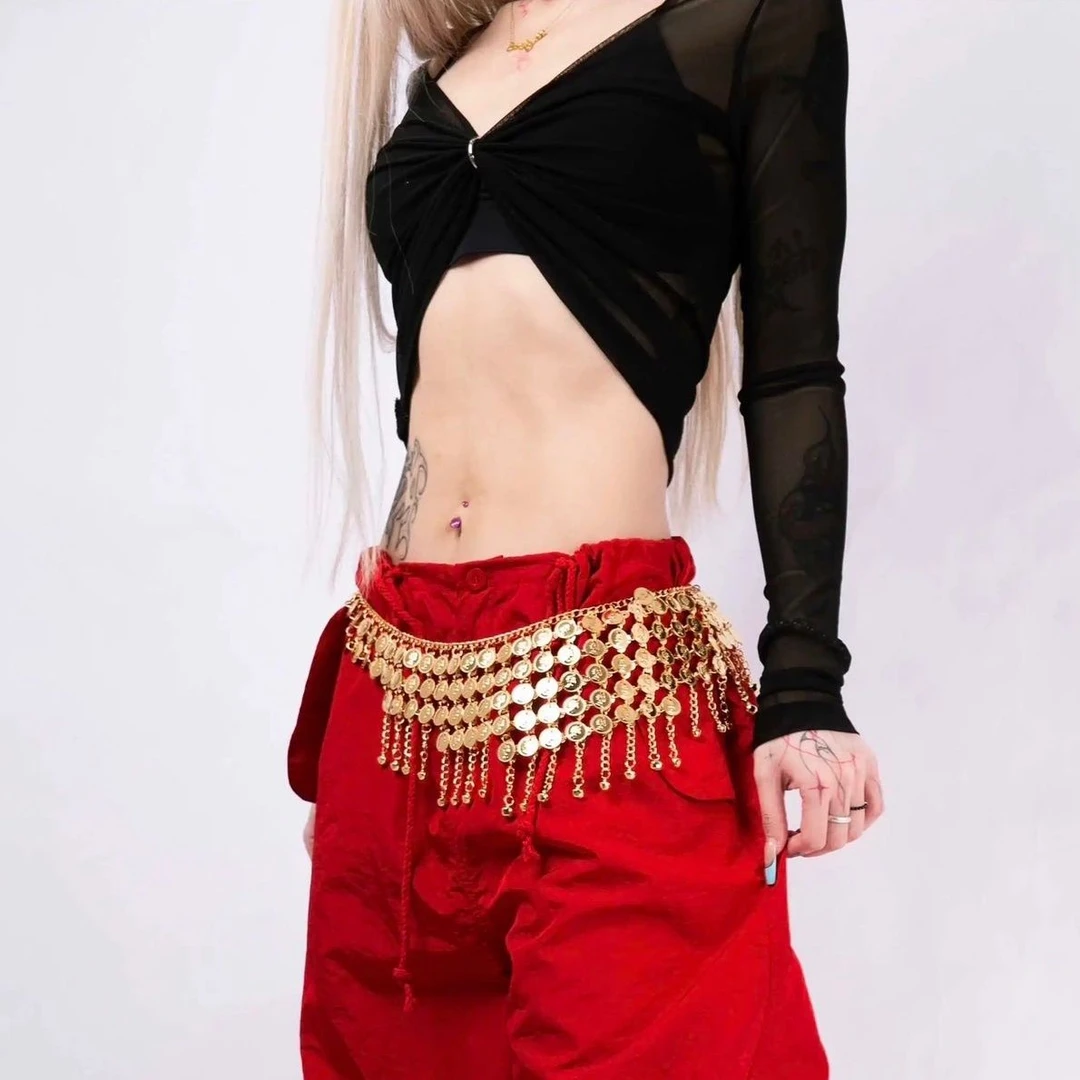 新款爵士舞腰链异域肚皮舞蹈腰巾印度舞臀巾演出服装街舞腰带腰封