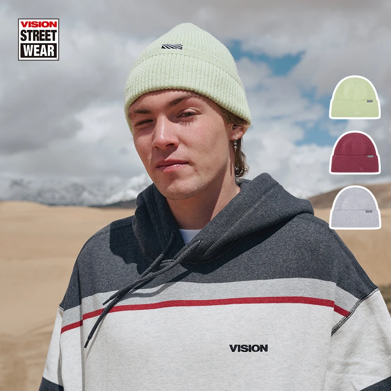 VISION 美式复古针织瓜皮帽毛线帽冷帽男女3色秋冬