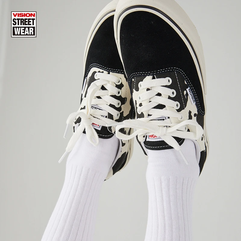 VISION Trainers plus奶牛纹低帮反毛皮拼潮流百搭休闲板鞋帆布鞋