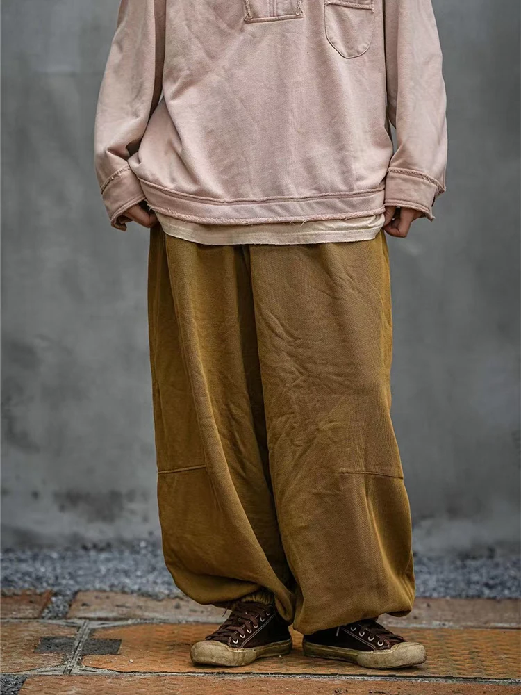 疯子张24冬款棉做旧垂感拼接宽松休闲灯笼裤#08361