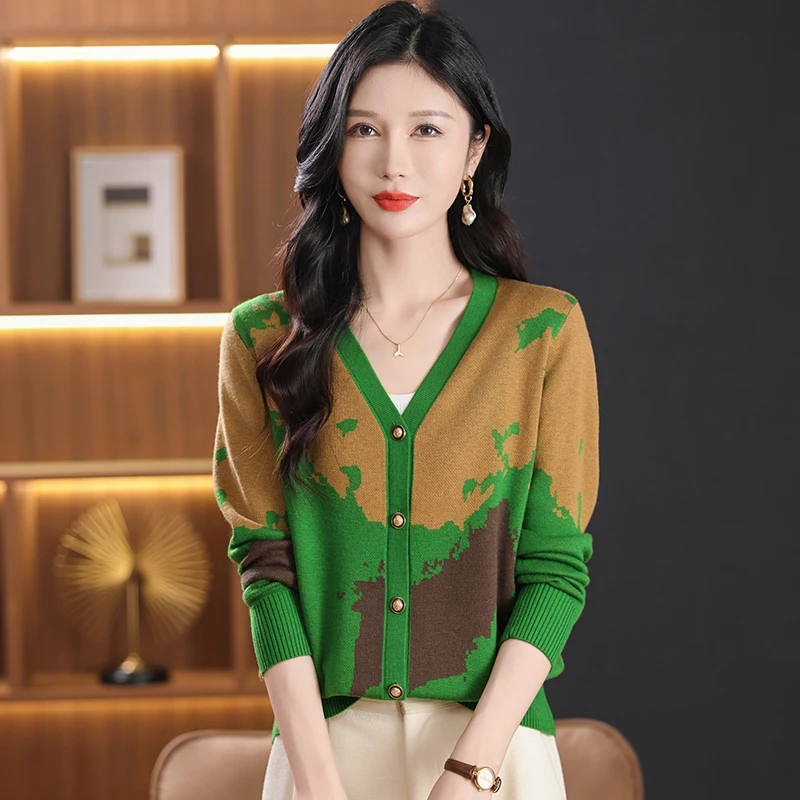 2024新款秋冬女装长袖假开衫洋气时尚针织打底宽松显瘦气质提花