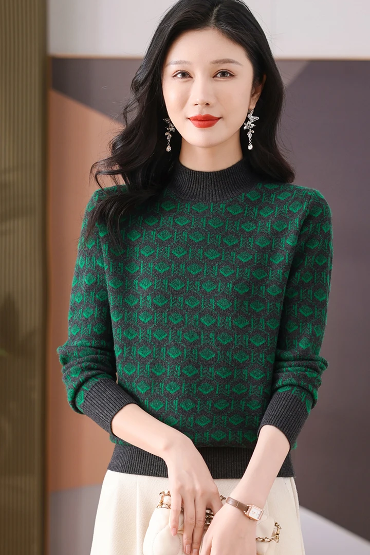 2024新款冬季女士半高领毛衣保暖洋气时尚宽松气质打底显瘦内搭