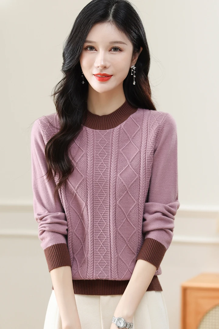 2024新款冬季女士半高领洋气宽松显瘦打底针织百搭毛衣保暖