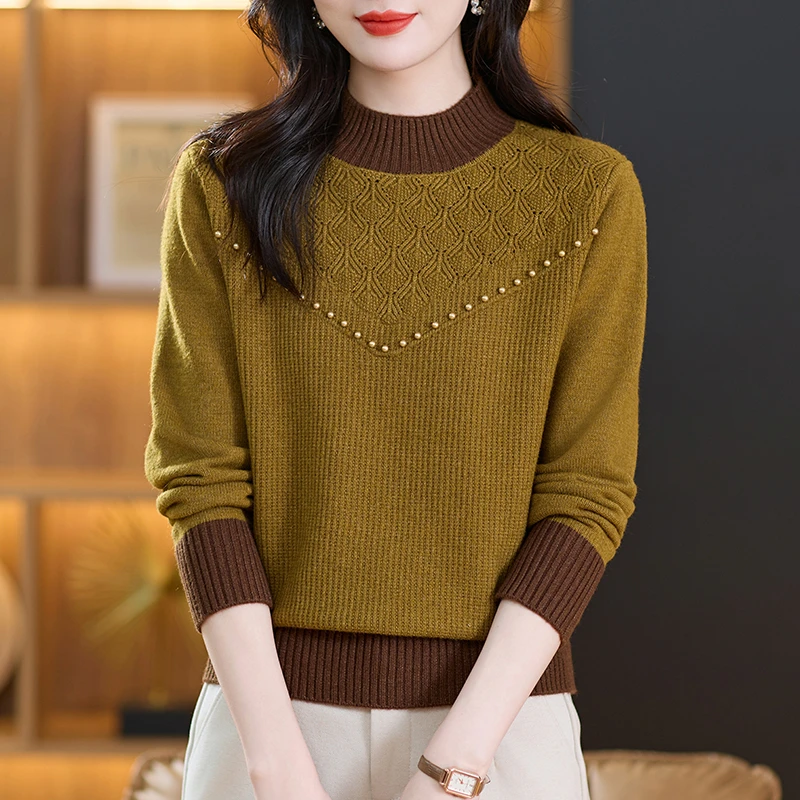 2024新款冬季女士半高领毛衣保暖洋气时尚宽松显瘦气质打底针织