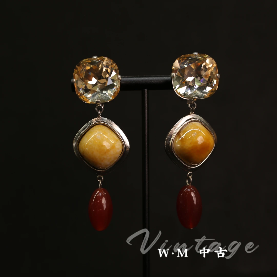 铜合金耳饰  W·M中古-vintage （法）法产扫肩耳夹