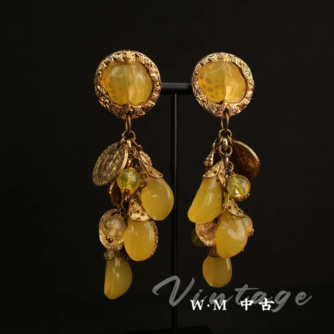 铜合金耳饰  W·M中古-vintage （法）法产扫肩耳夹