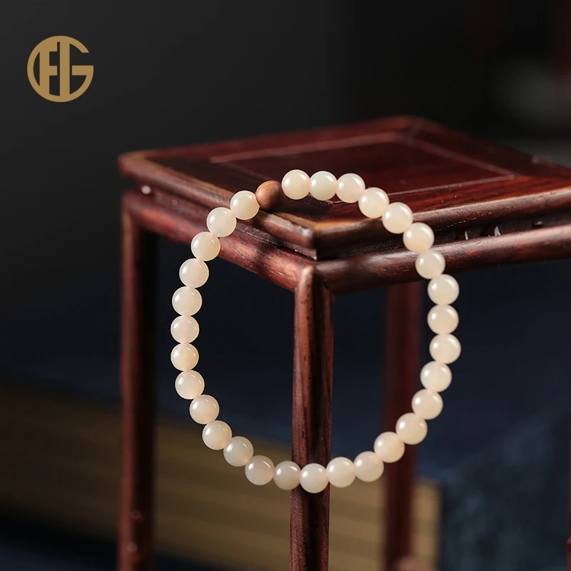 【鑫浩佳品】新疆和田玉-藕粉卡6mm手串 多样性发一条 女士女款百搭