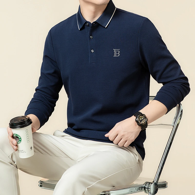 英国轻奢秋季新款男士高档纯色长袖T恤男款翻领POLO衫透气打底衫