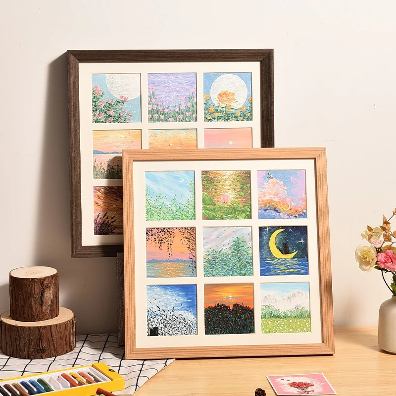 九宫格油画棒绘画小作品DIY画框四宫格实木相框装裱保存展示框