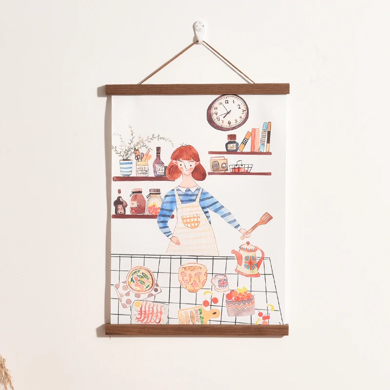 磁铁性吸附实木挂画夹挂画神器卷轴画芯夹挂轴挂墙海报挂杆框架