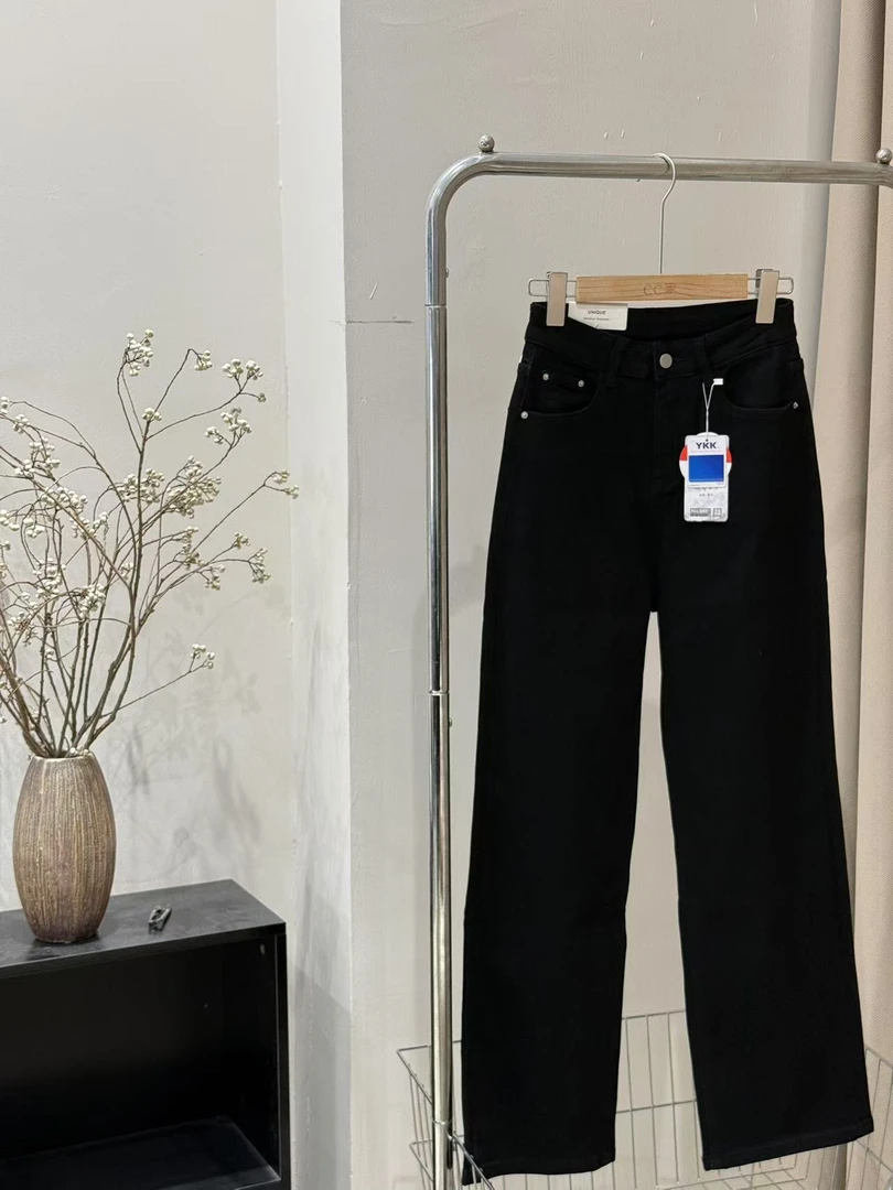 【8859】C1D1【天鹅绒】弹力窄版直筒裤黑色耐看【A3-11】