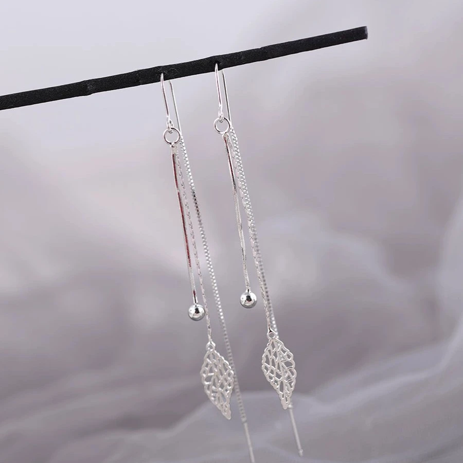 镂空树叶耳线女流苏长款耳环2024新款爆款高级感耳饰女
