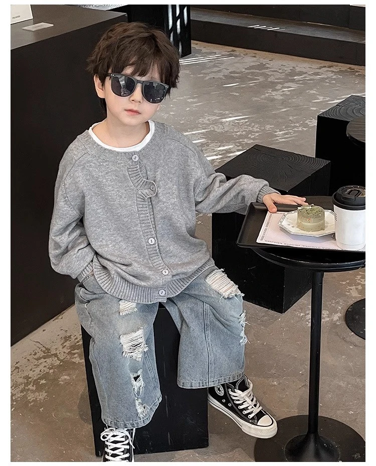 2025秋新款童装儿童韩版个性秋季针织开衫男童百搭春秋宝宝毛衣潮