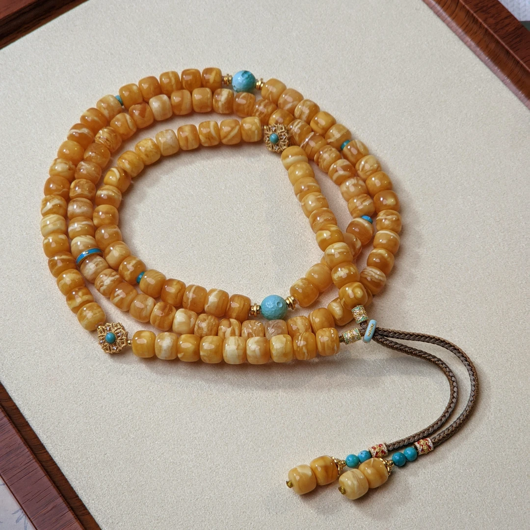 【亿轩臻选】ZX084310丹麦花蜡老型108毛衣链diy绿松珠8mm+