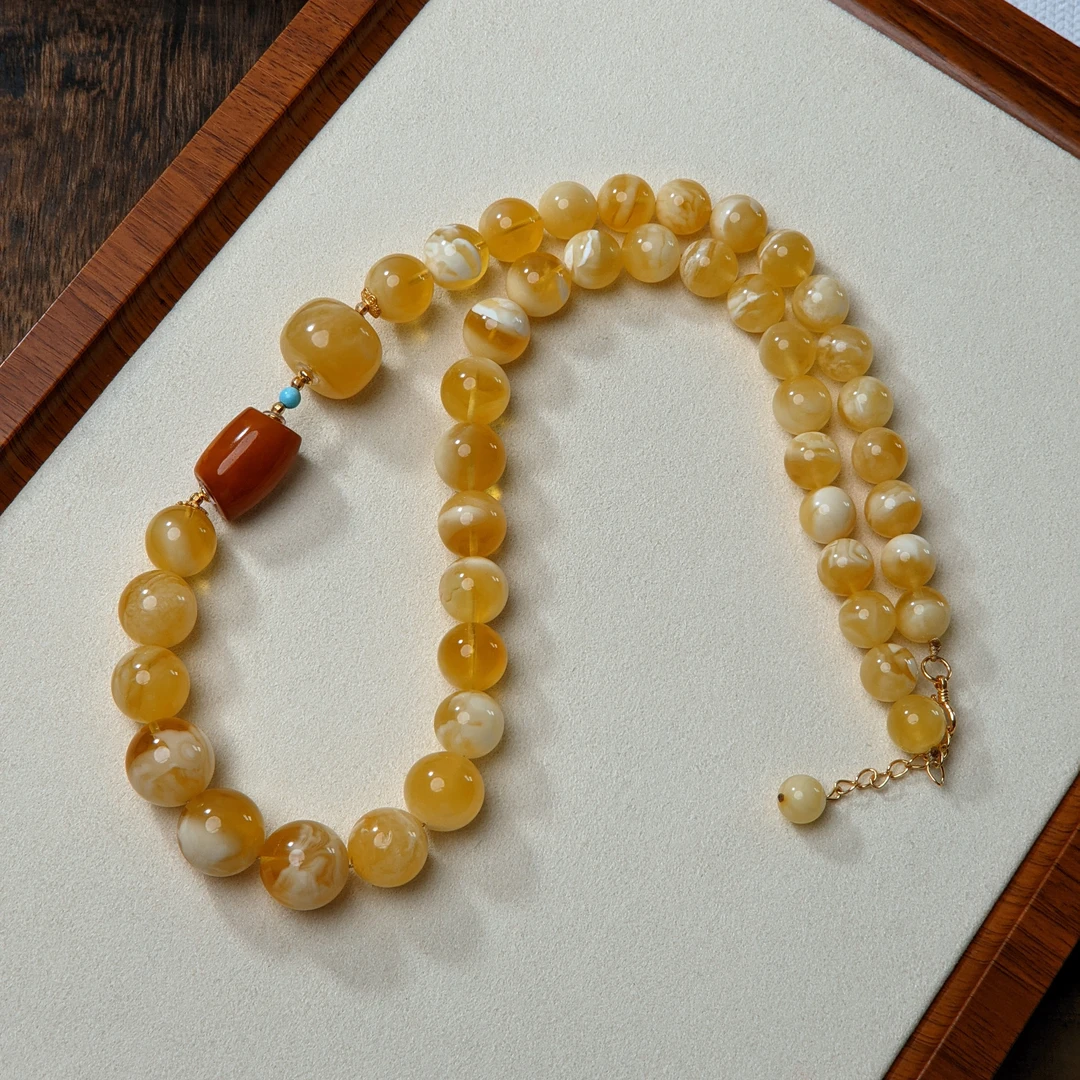 【亿轩臻选】ZX086710金白圆珠塔链diy老蜡马蹄&绿松10-15-19mm+