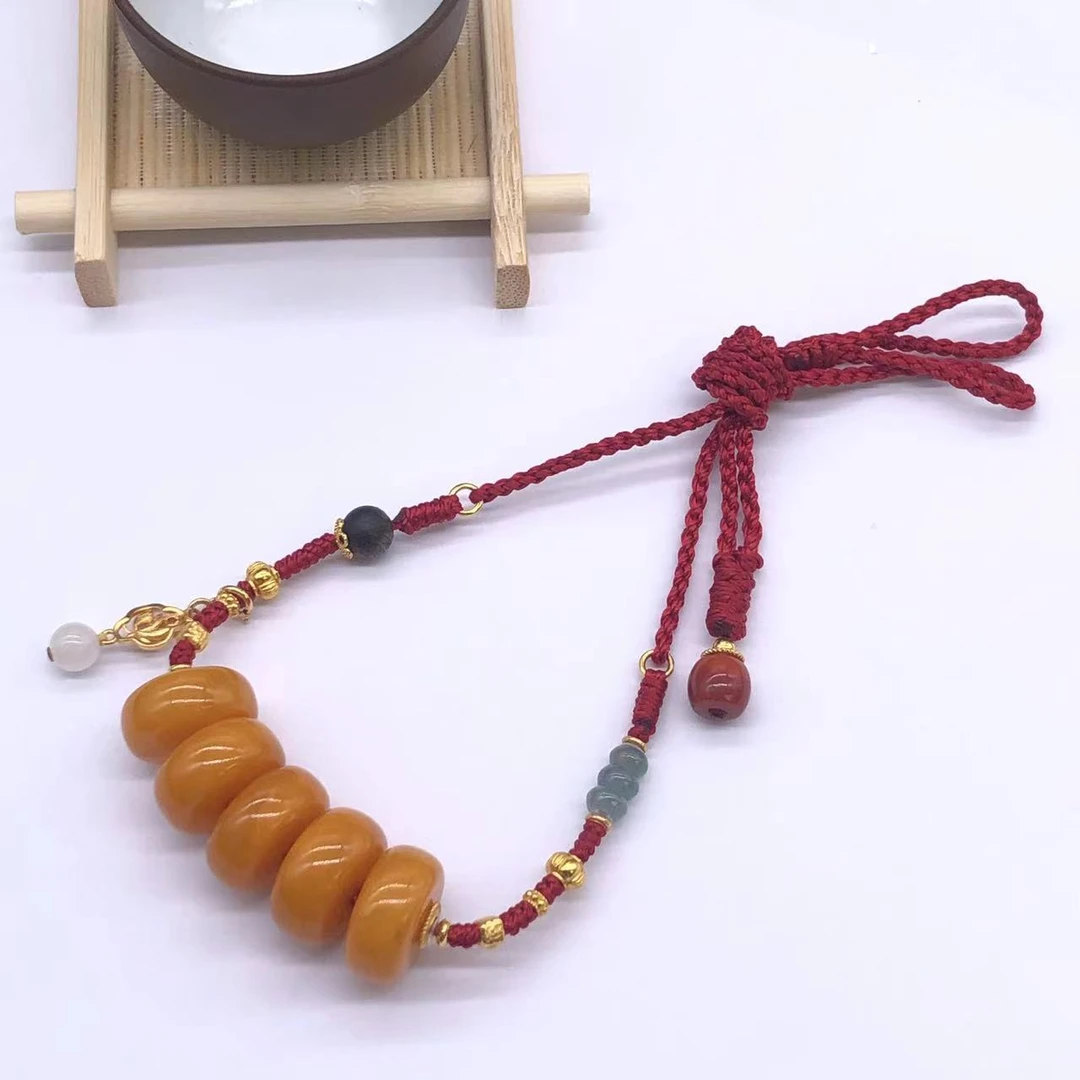 【亿轩臻选】ZX091011焦皮料五福临门饼子项绳diy翡翠&沉香16mm+