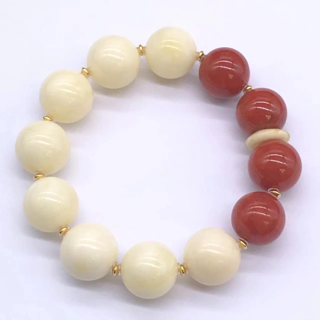 【亿轩臻选】ZX091411白蜡圆珠单圈手串diy南红15mm+