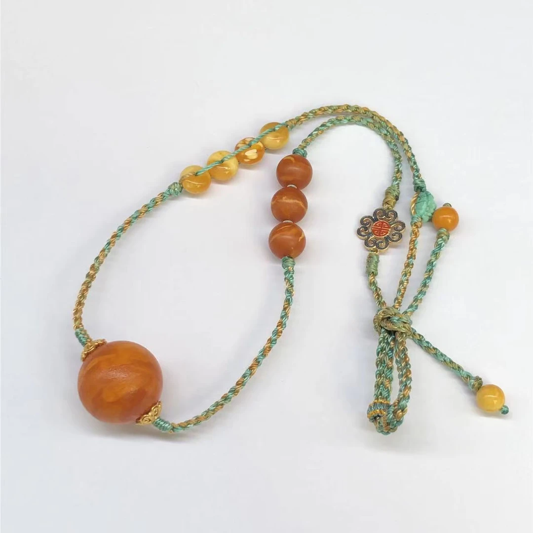 【亿轩臻选】ZX093011橘皮花蜡圆珠项绳diy绿松富甲9-19mm+
