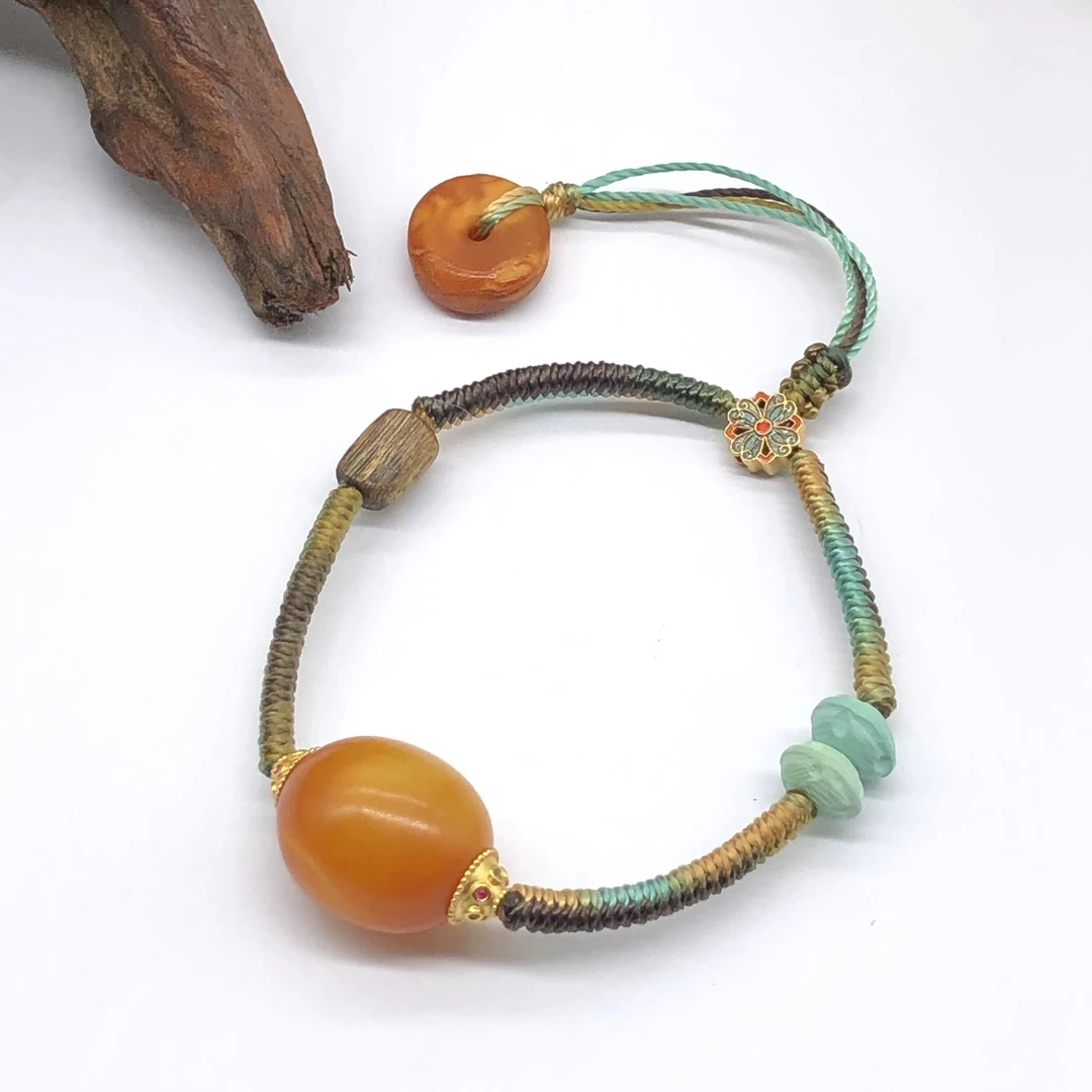 【亿轩臻选】ZX098011老蜡枣珠手绳diy绿松&沉香15-16mm+