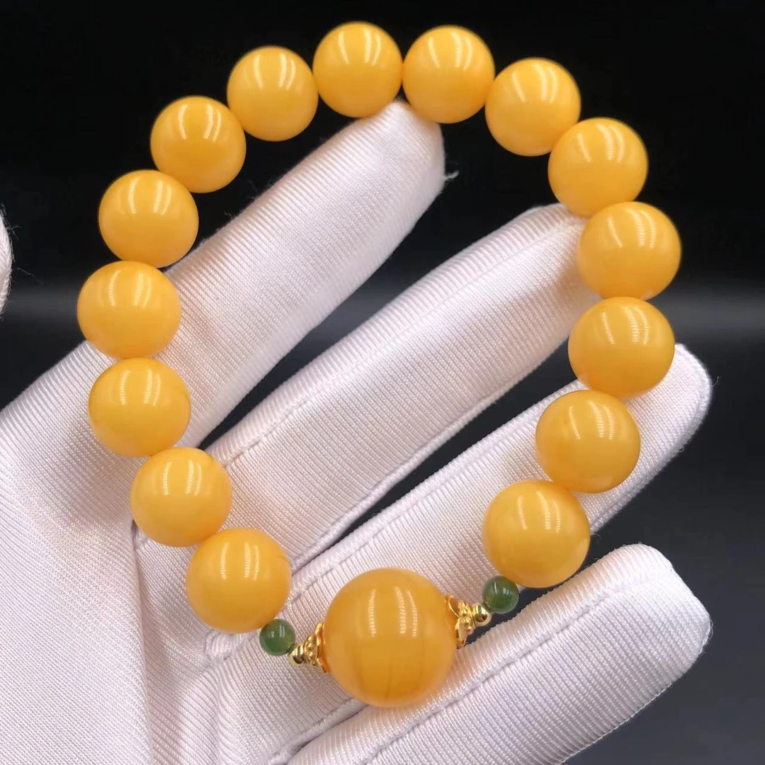 【亿轩臻选】ZX044505鸡油黄单圈手串diy和田玉11-14mm+